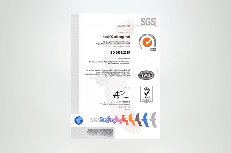 dusitD2 Chiangmai - ISO 9001:2015 from SGS