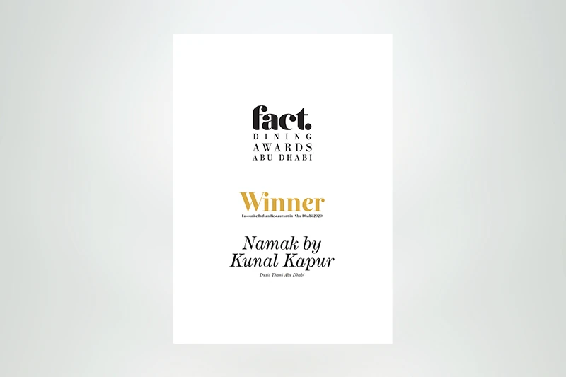 Dusit Thani Abu Dhabi- FACT Dining Awards Abu Dhabi 2020 -Namak by Kunal Kapur – Favourite Indian Restaurant